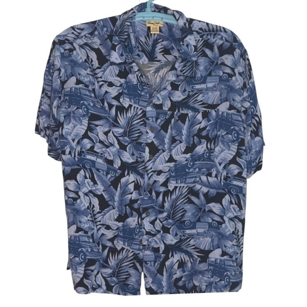 Panama Jack Button Down Camp Shirt Mens Blue‎ Tropical Car Beach Summer  XXL